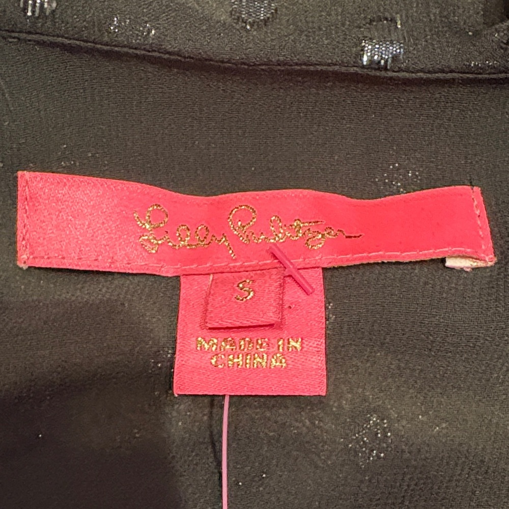 Lilly Pulitzer Black Olenna Silk Blouse with Metallic Dots - Picture 5 of 6